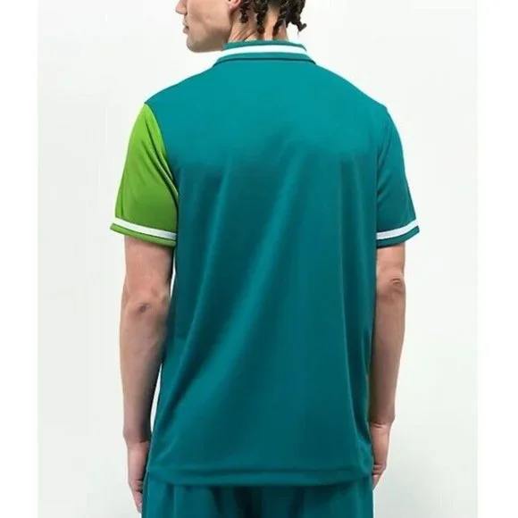 Paterson Men’s Courtside Teal & Green Short Sleeve Button‎ Up Snap Shirt Medium - Picture 3 of 16